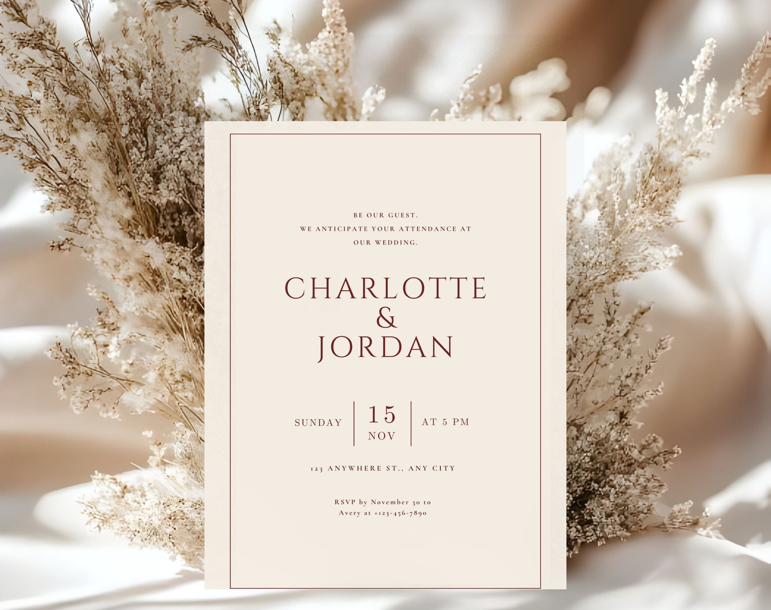 Beige Minimalist Wedding Invitation