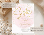 Elegant Blush Pink Golden 60th Birthday Invitation