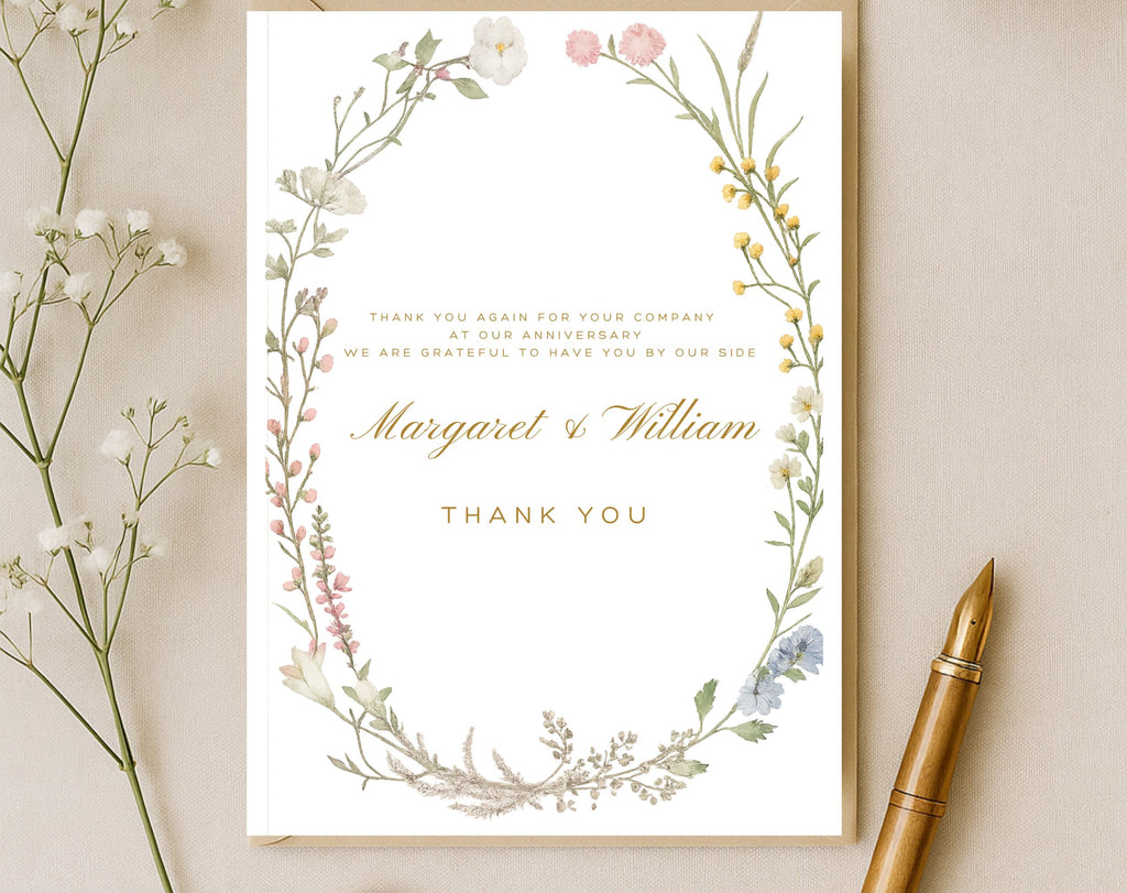 White Floral 50th Anniversary Thank you card