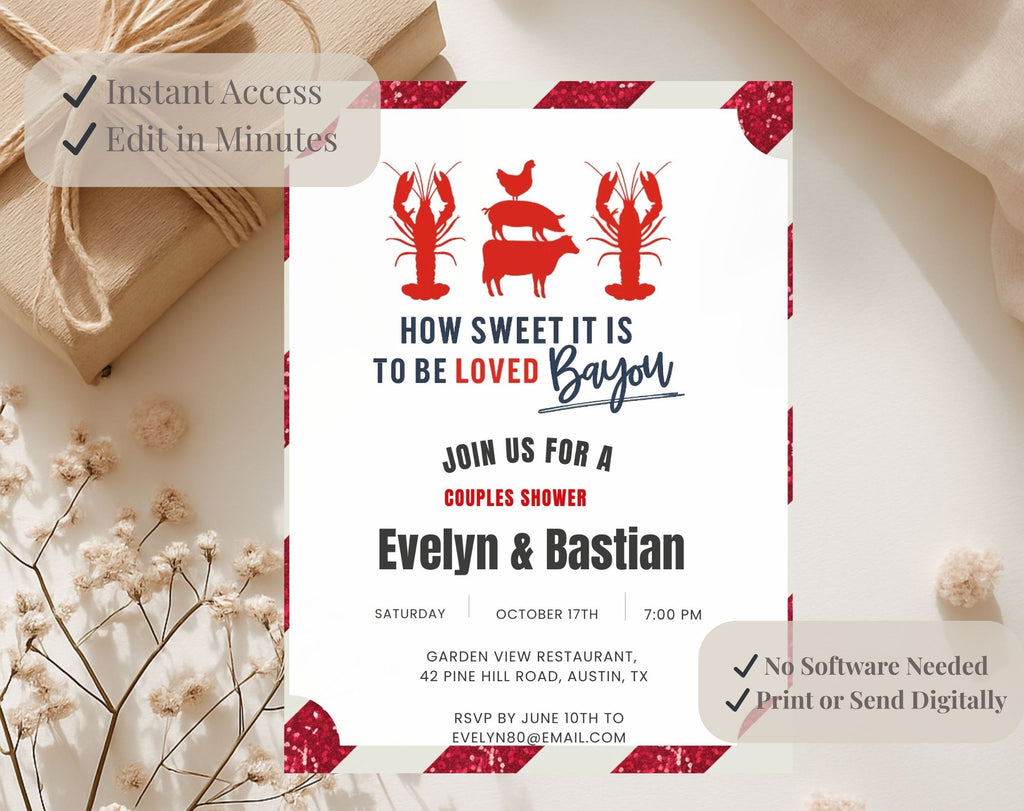 Red and White Bayou Couples Shower Invitation