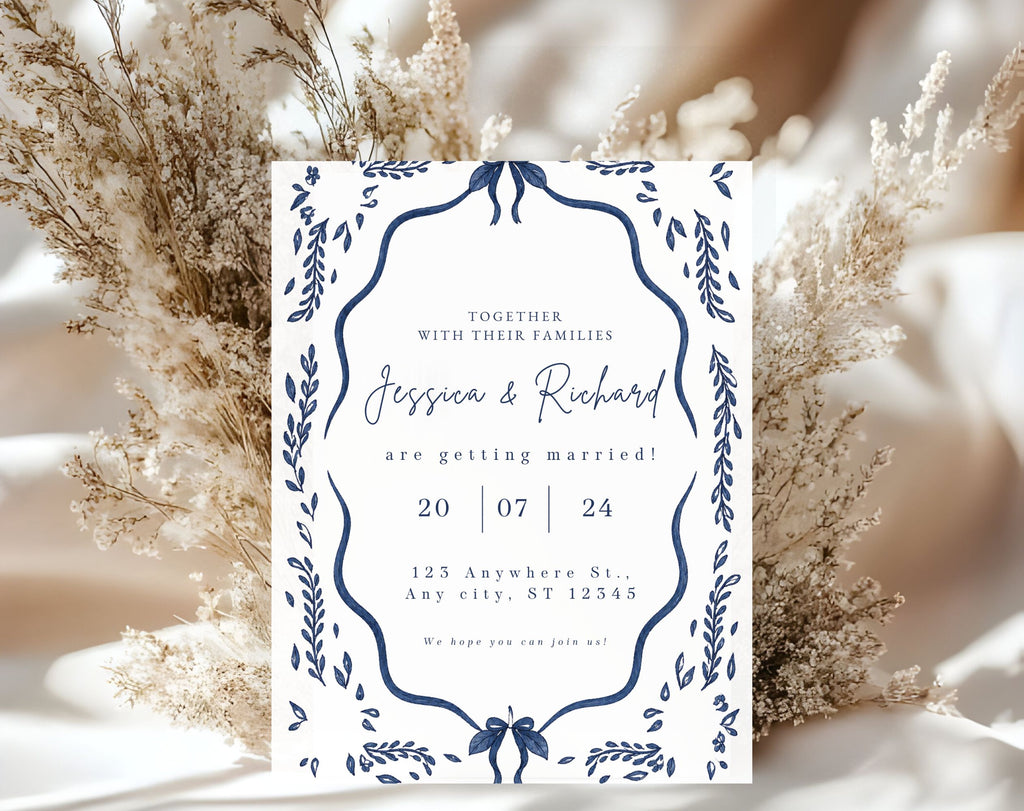Blue Mediterranean Wedding Invitation