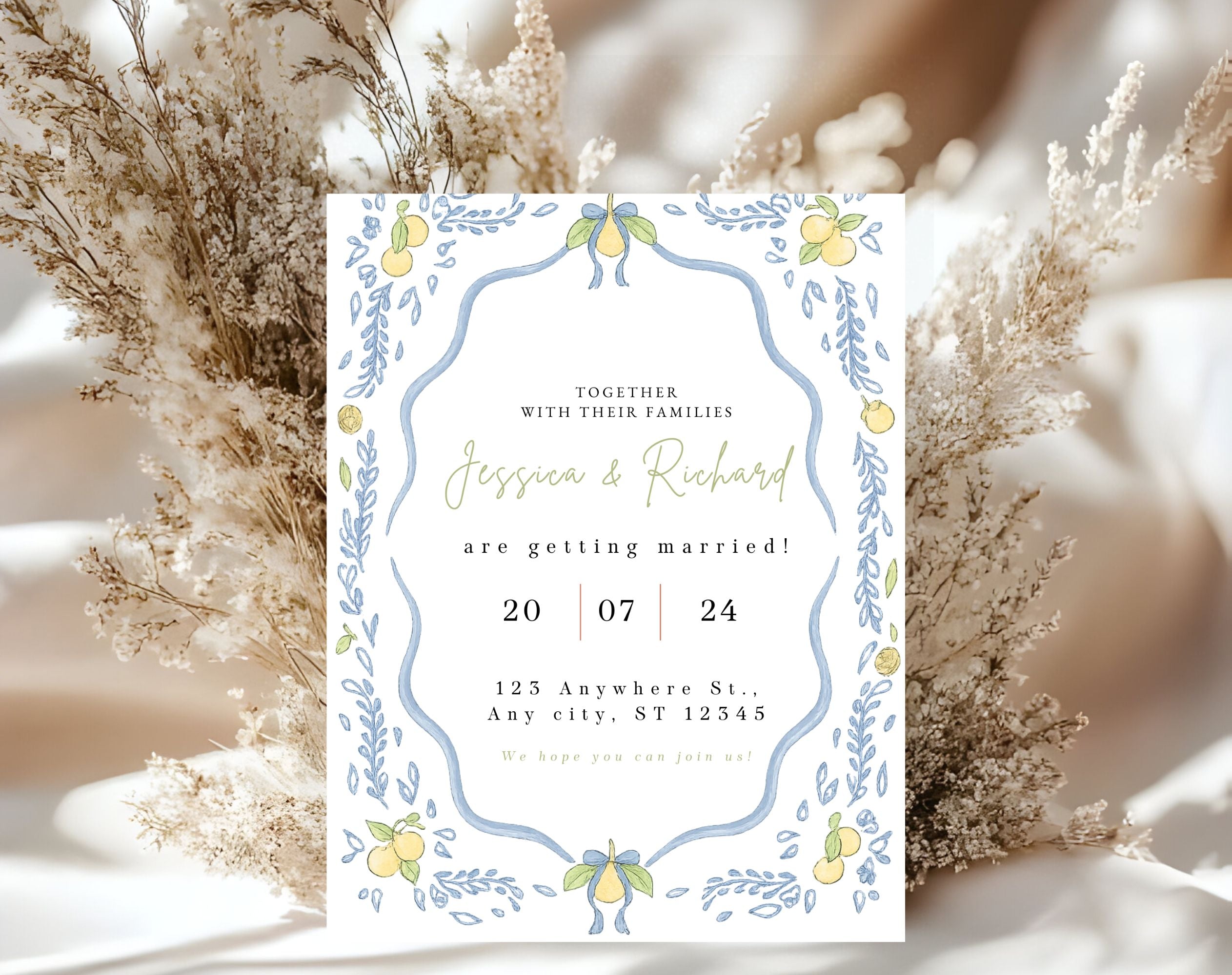 Mediterranean Lemon Wedding Invitation