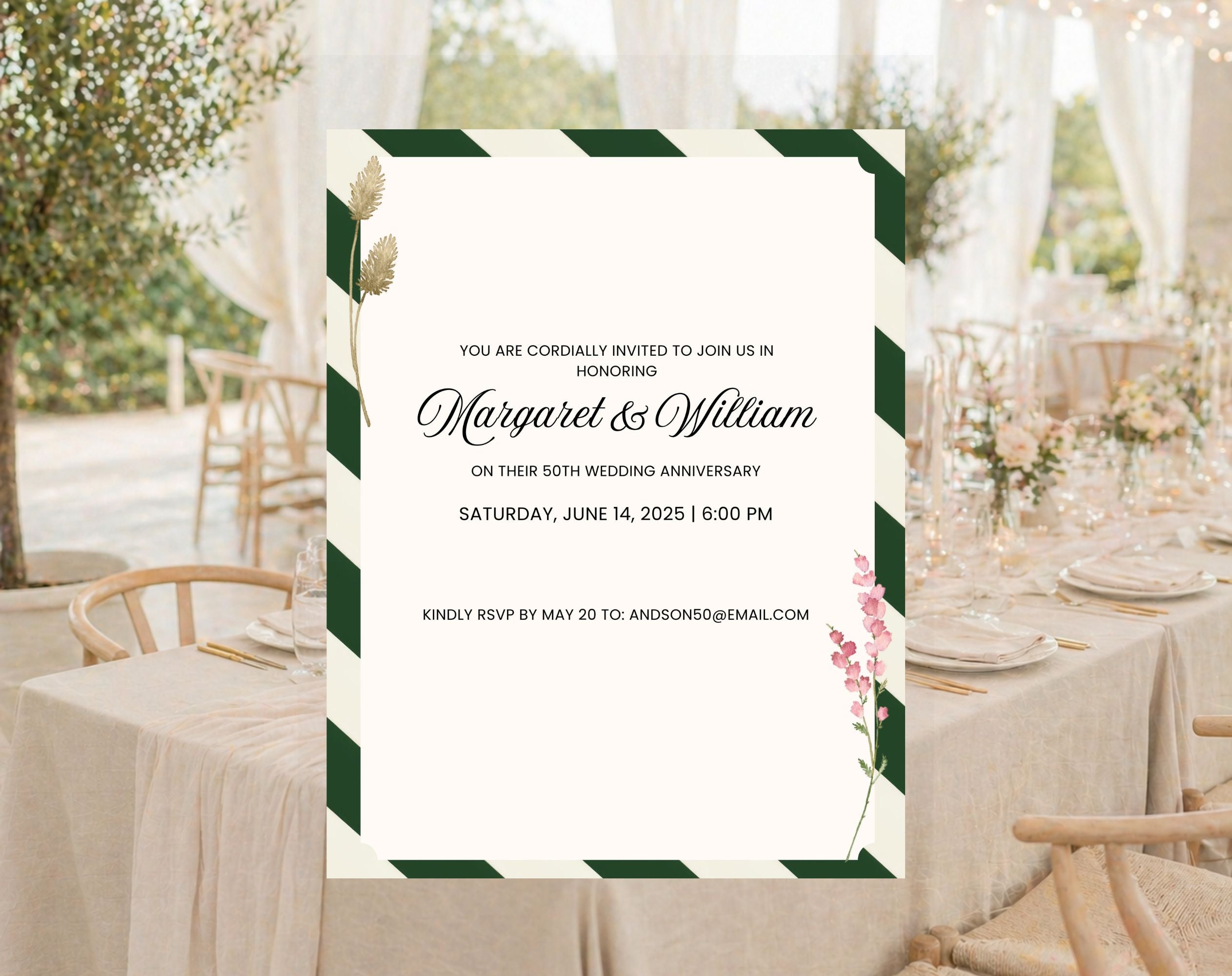 Elegant Green White 50th Anniversary Invitation