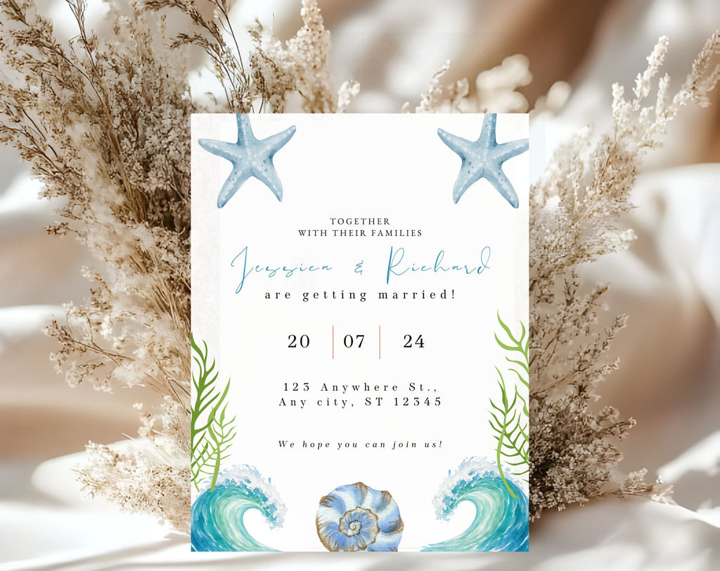 Coastal Beach Wedding Invitation Template