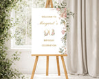 Elegant Pink 90th Birthday Welcome Sign
