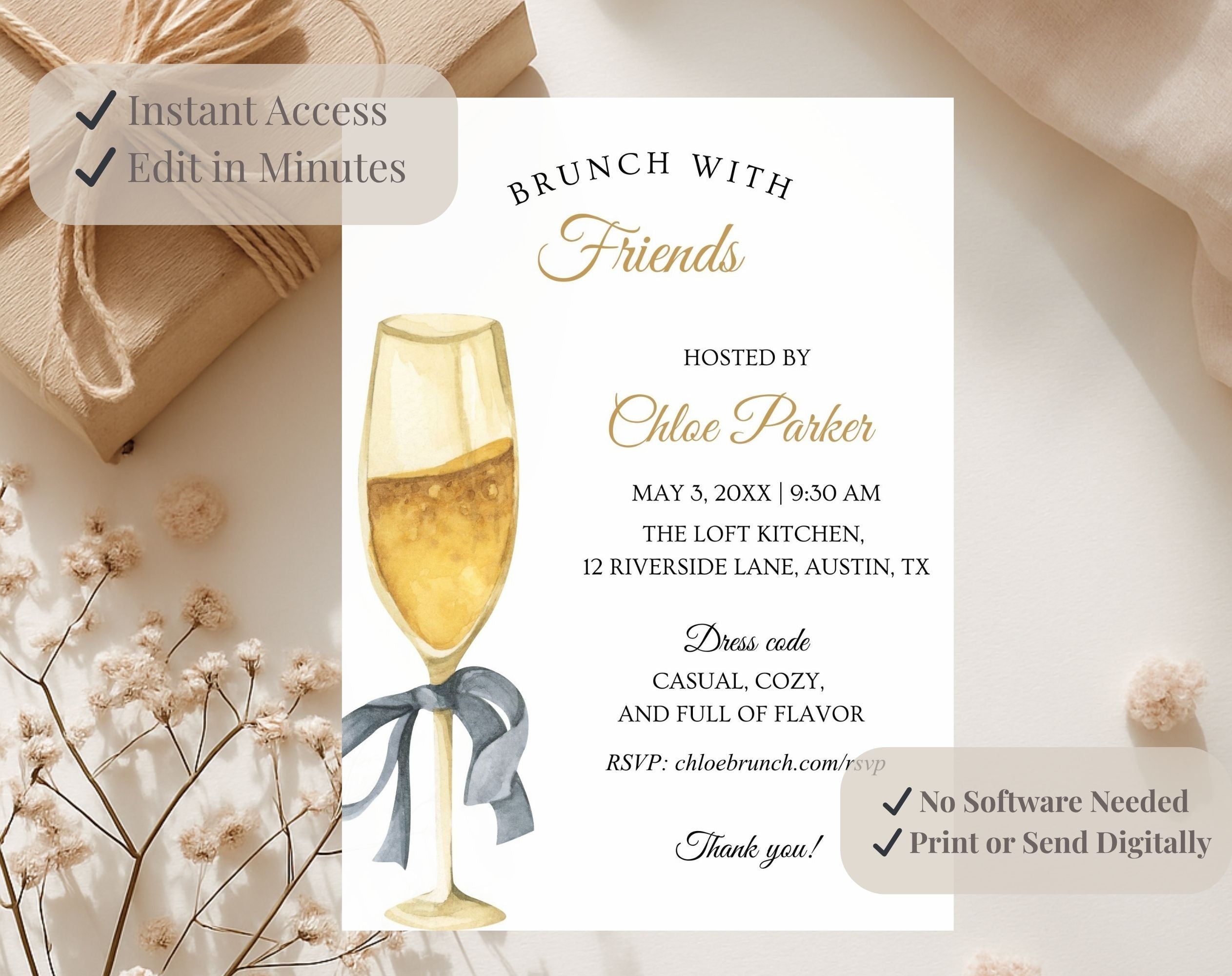ElegantGold Birthday Brunch Invitation