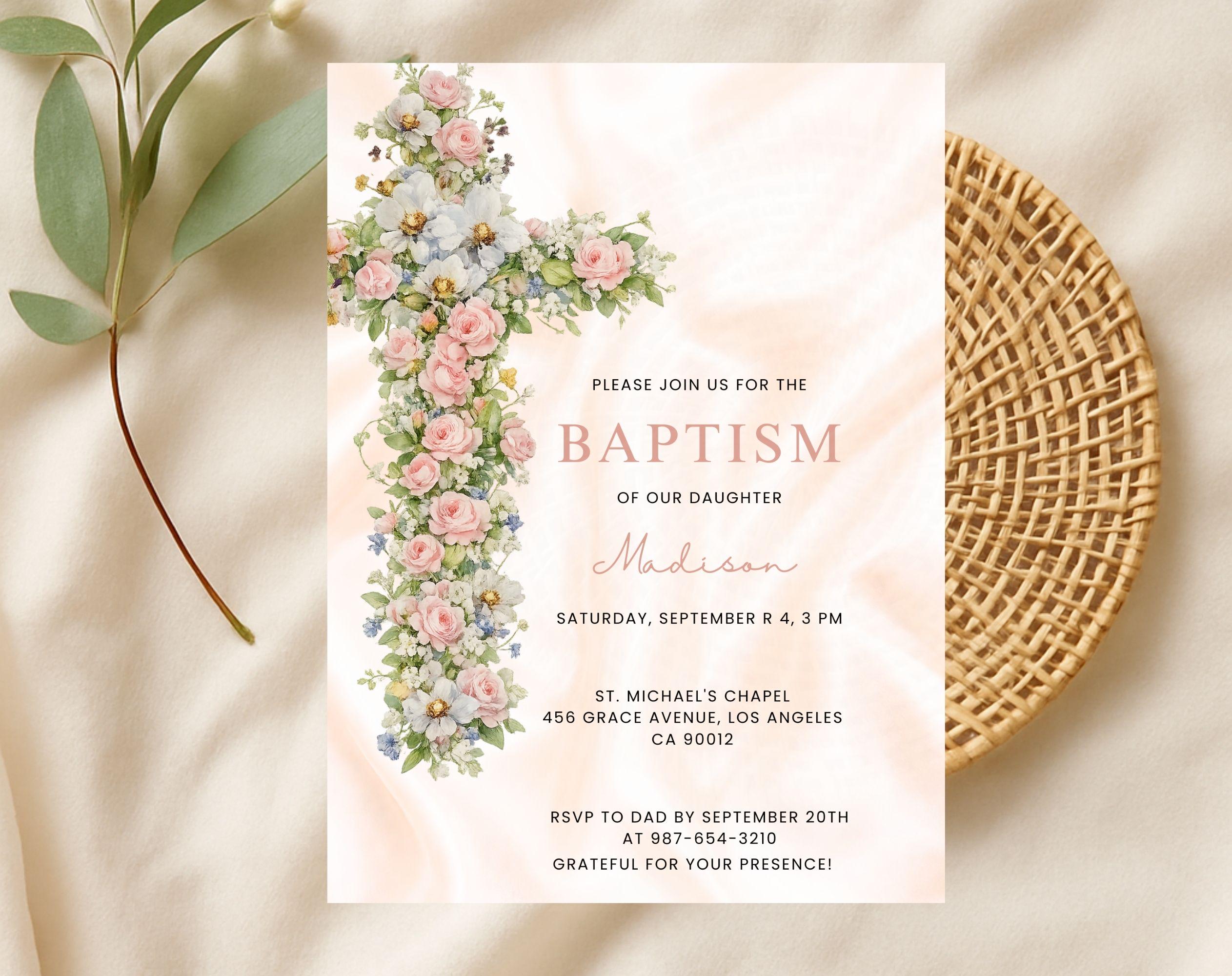 Floral Baptism invitation: