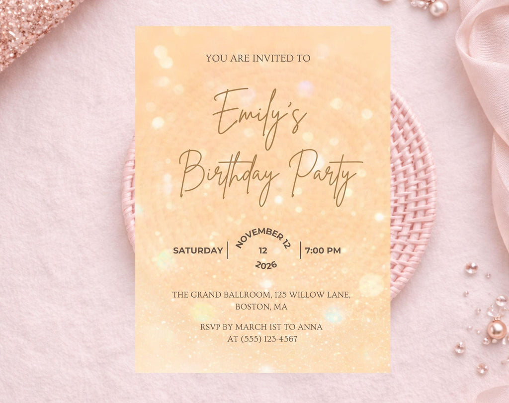 Gold Glitter Birthday Invitation