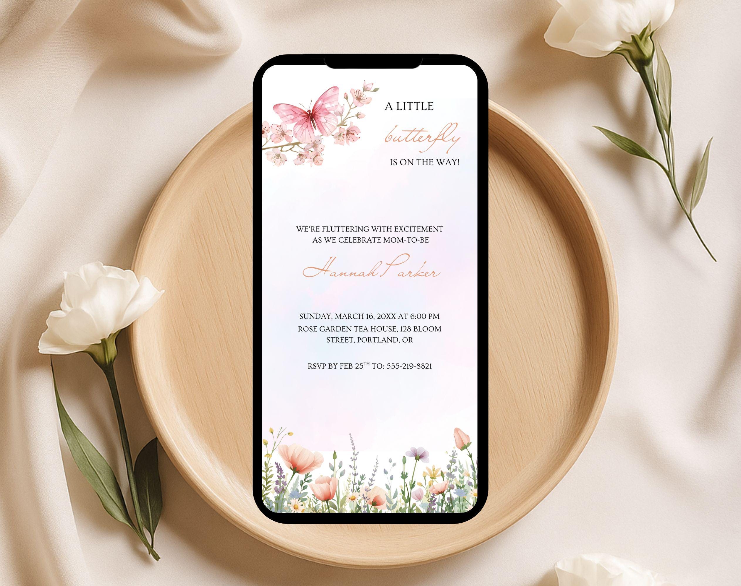 Pink Butterfly Baby Shower Invitation