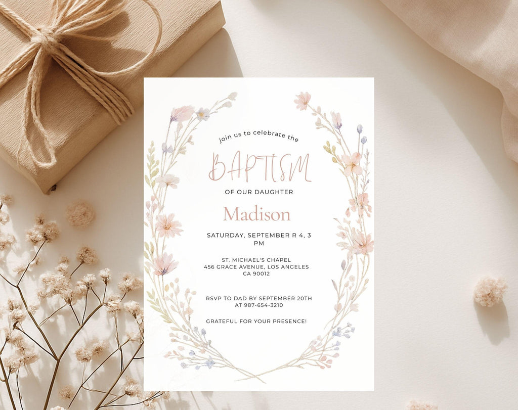 Floral Baptism Invitation