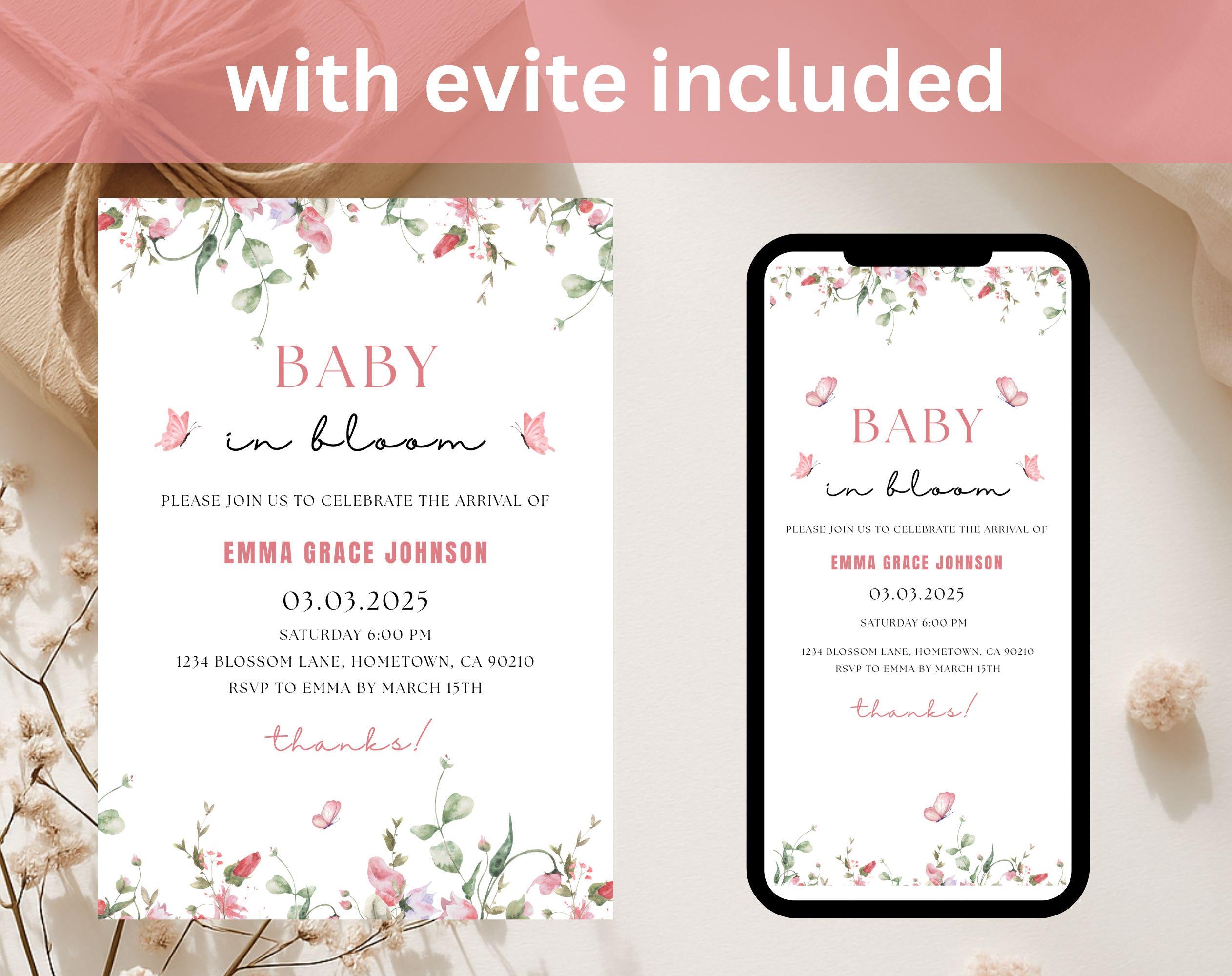 Baby in Bloom Pink Baby Shower Invitation