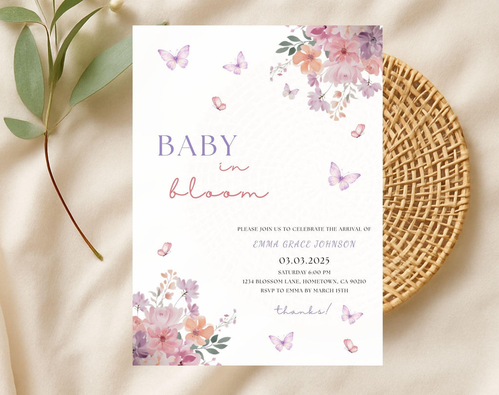 Pink Spring Flowers Baby Shower Invitation