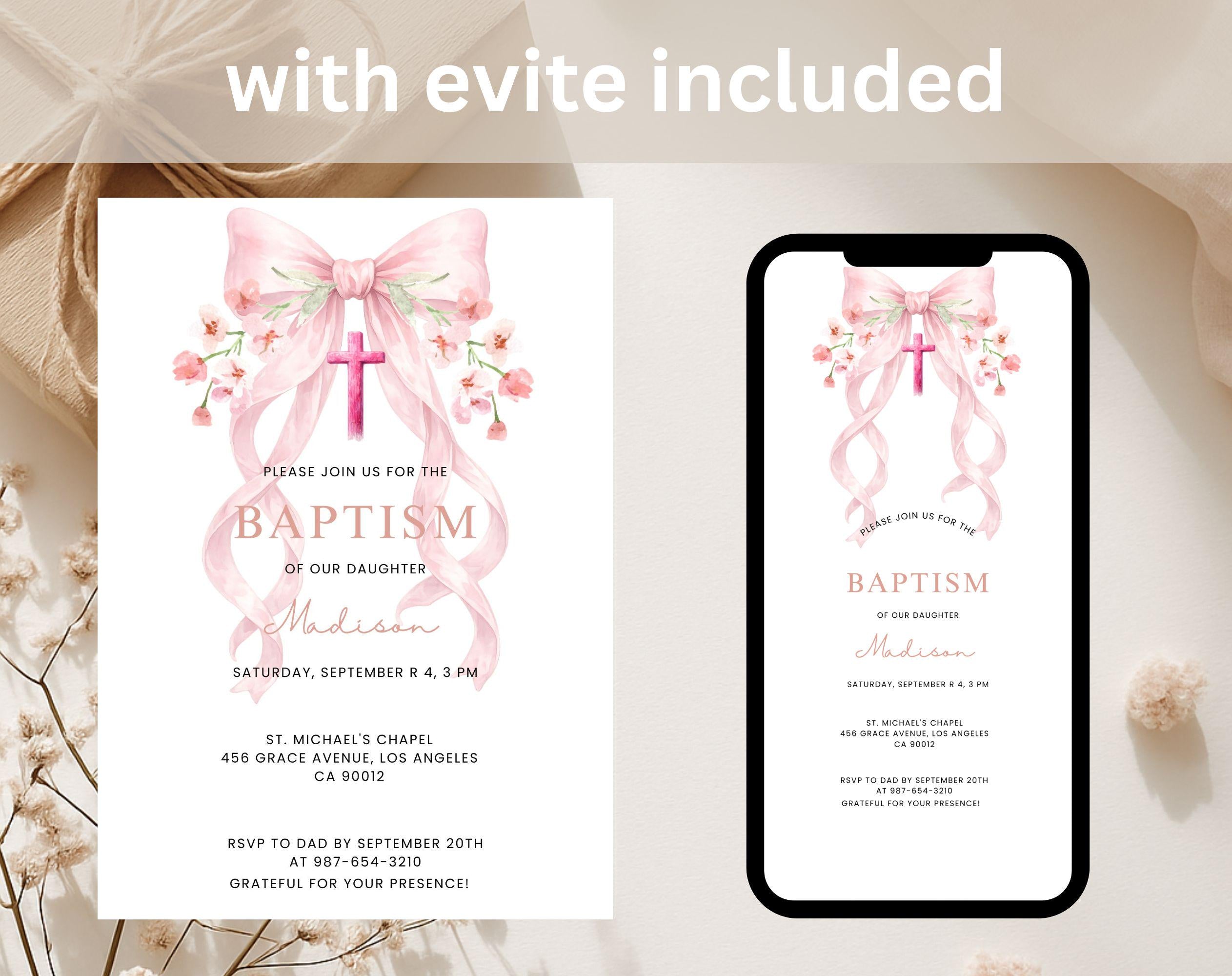 Pink Baptism Invitation for Girl