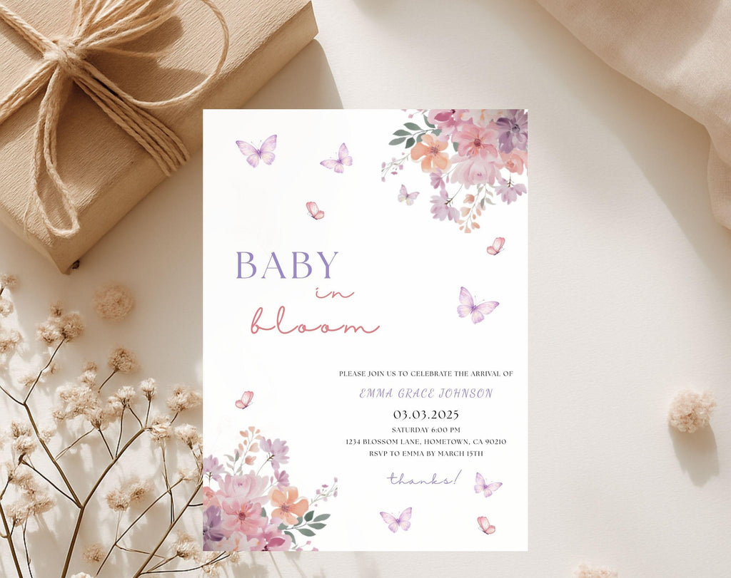 Pink Spring Flowers Baby Shower Invitation