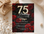Luxury Red Rose 75th Birthday Invitation