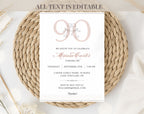 Elegant Blush Pink 90th Birthday Invitation