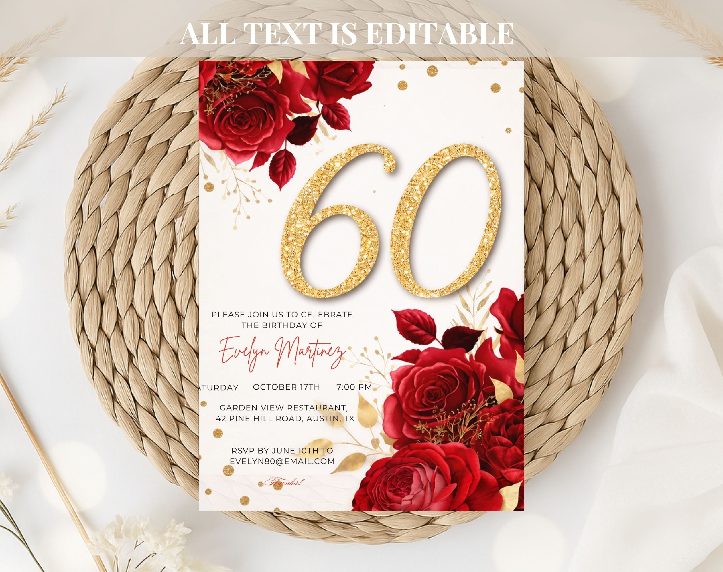 Elegant 60th Birthday Invitation Template With Matching Evite