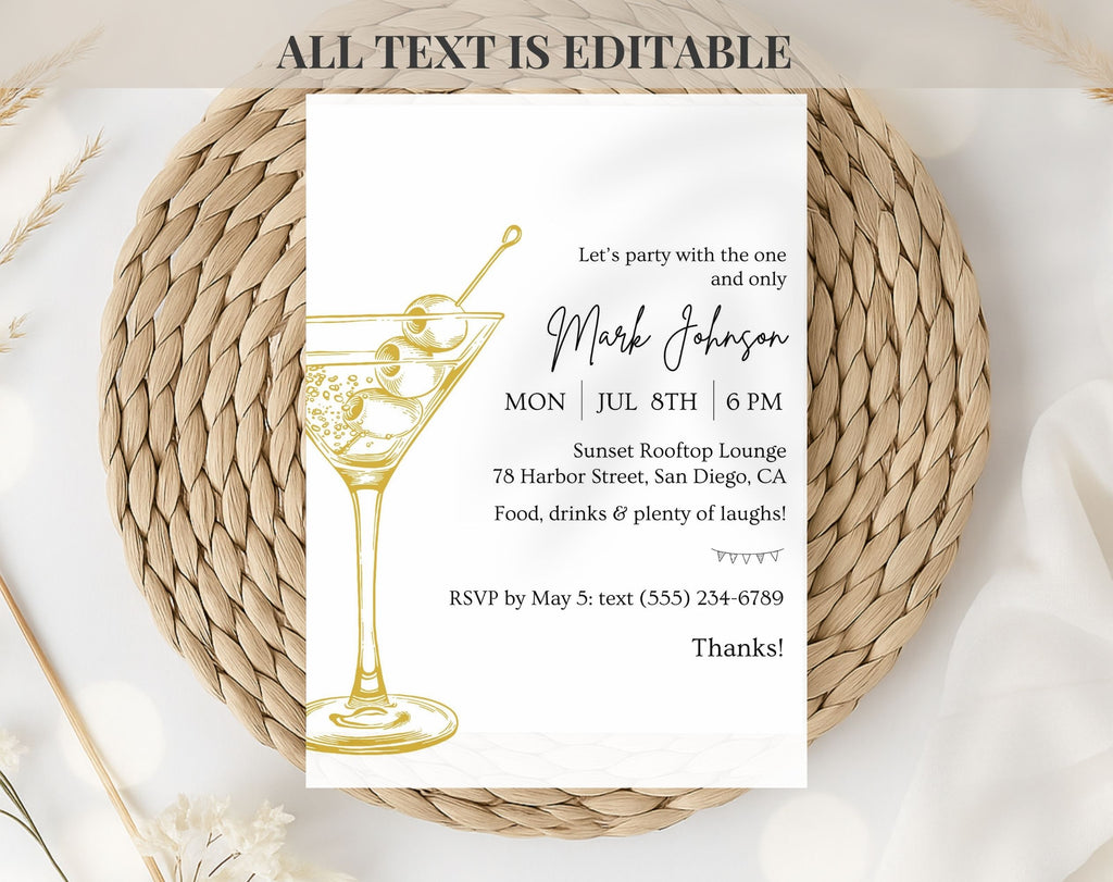 Gold Cocktail Birthday Party Invitation