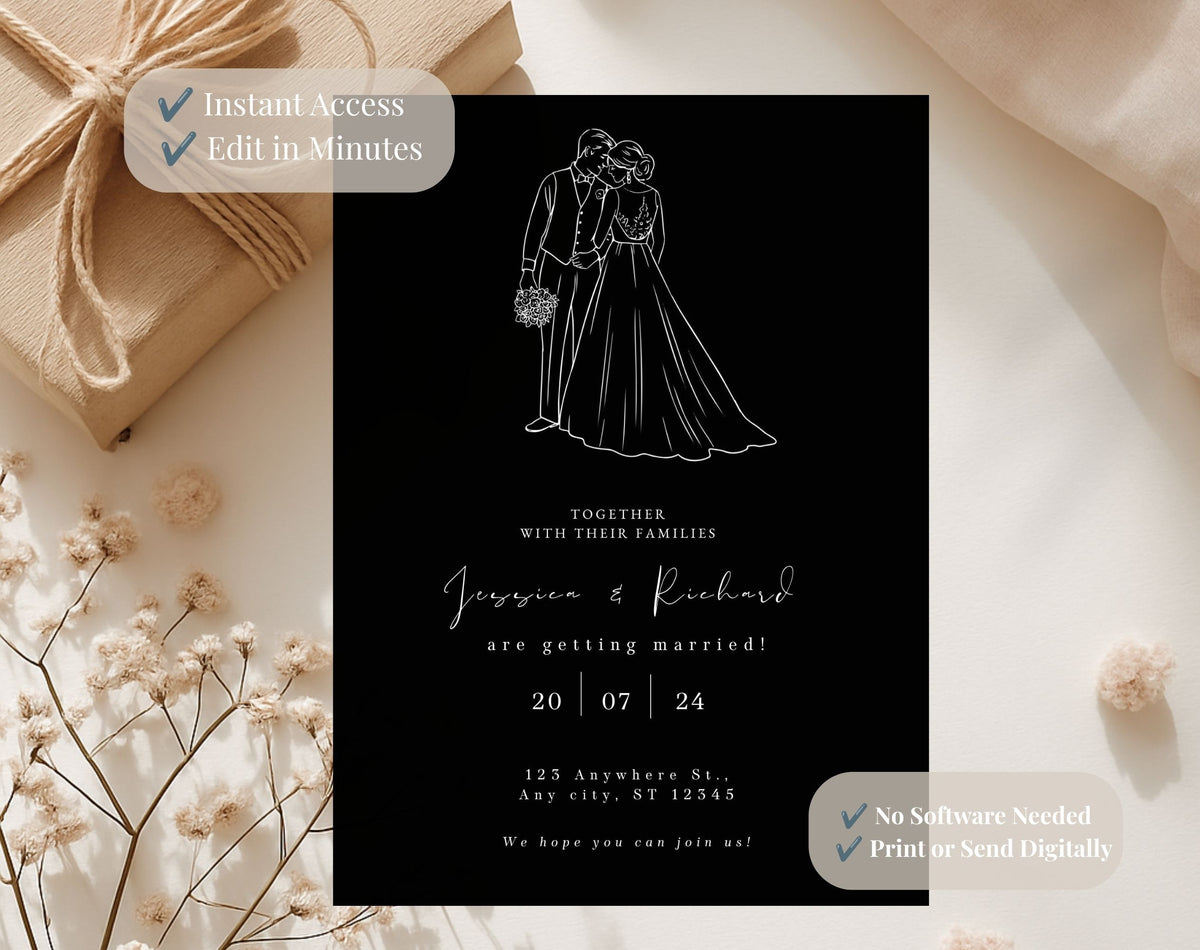 Elegant Black Wedding Invitation Template