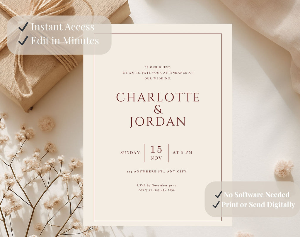 Beige Minimalist Wedding Invitation