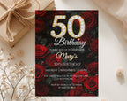 Luxury Red Rose 50th Birthday Invitation