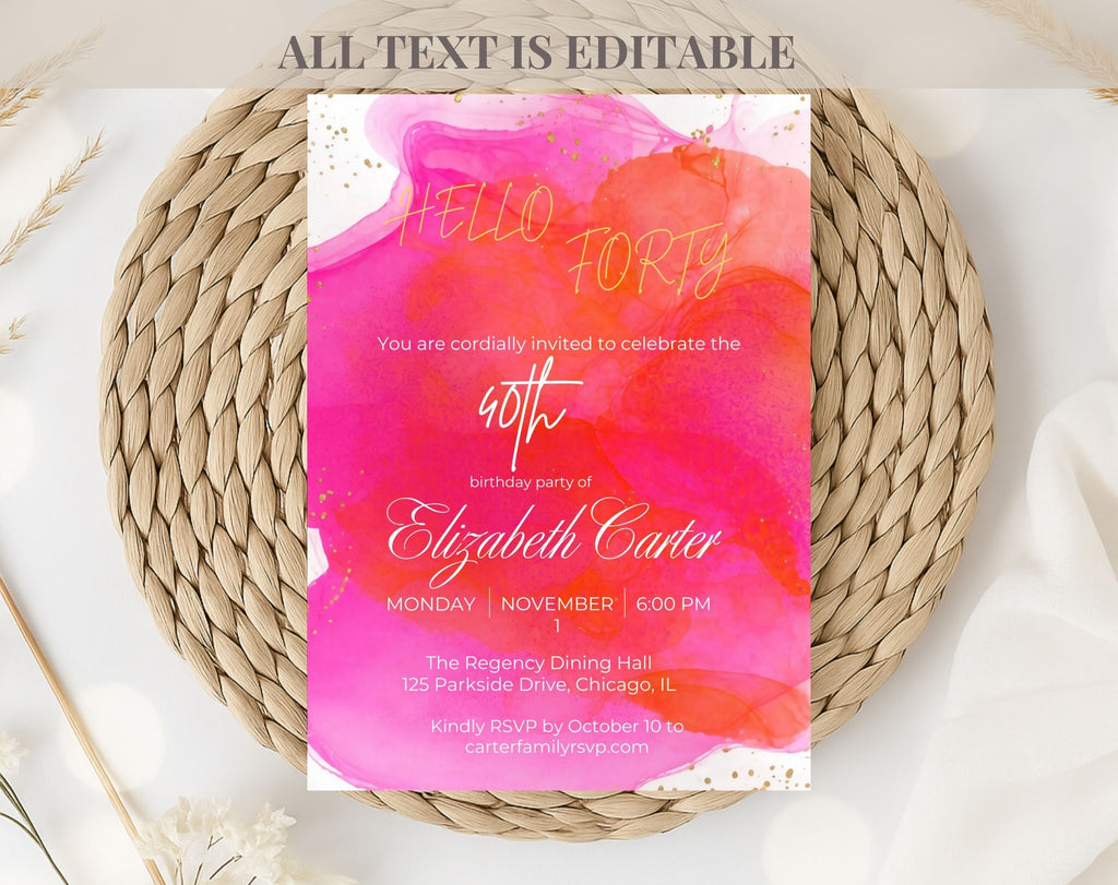 Pink 40th Birthday Invitation