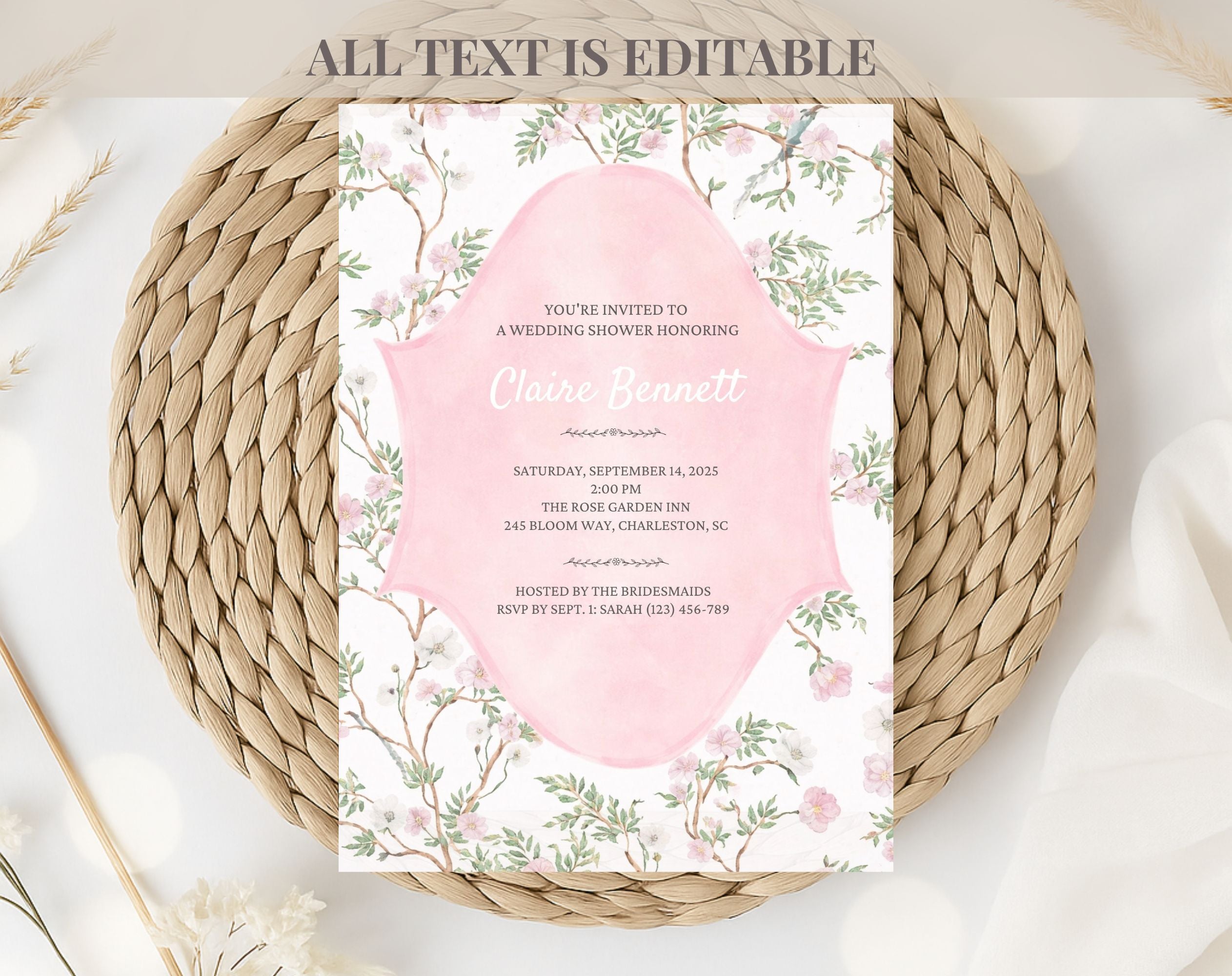 Elegant Pink Floral Bridal Shower Invitation