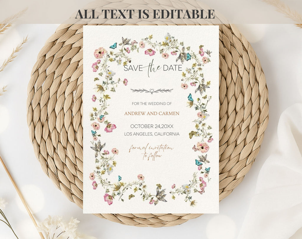 Beige Floral save the date Wedding Invitation