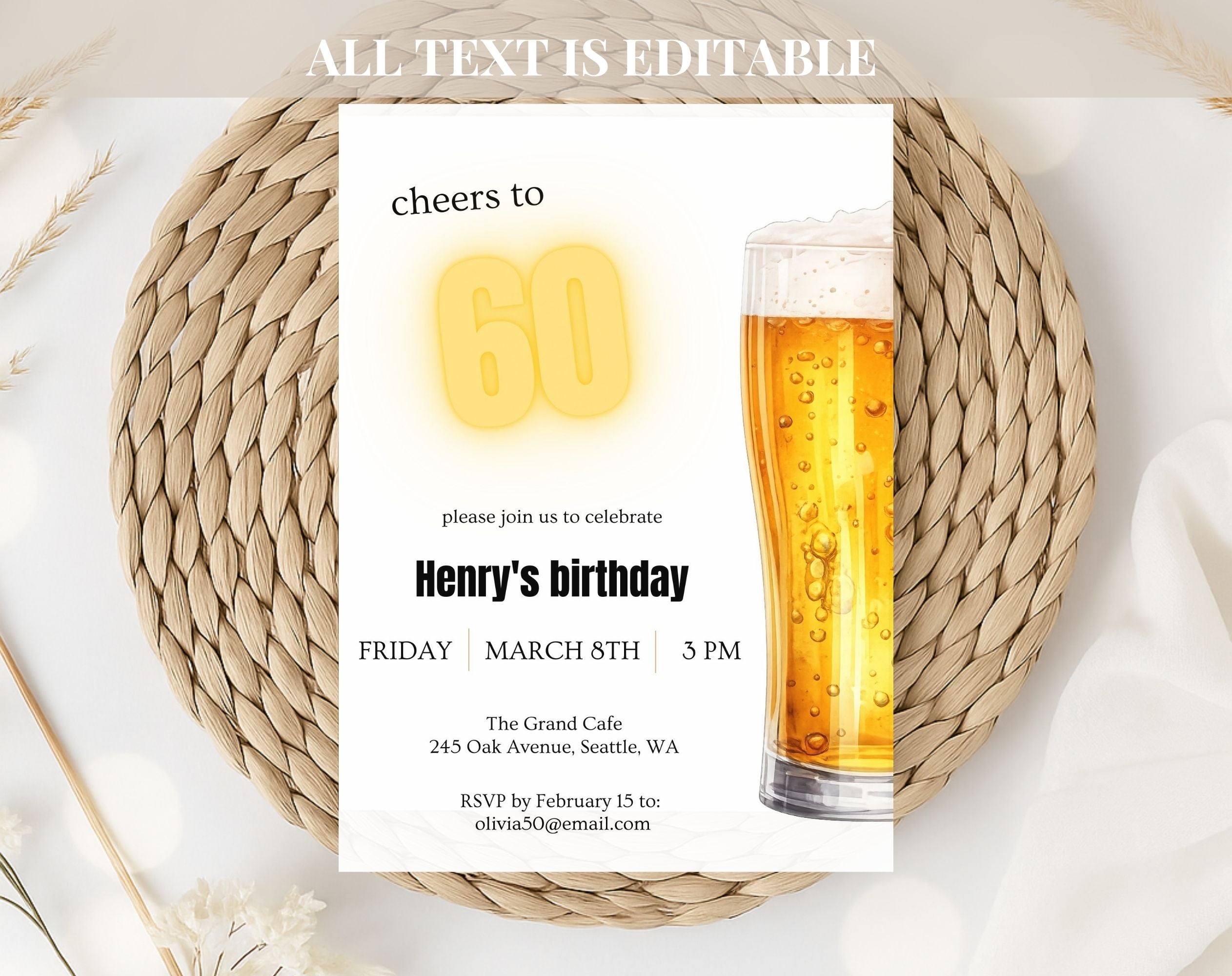 60th Beer Birthday Invitation