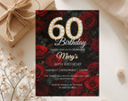 Luxury Red Rose 60th Birthday Invitation