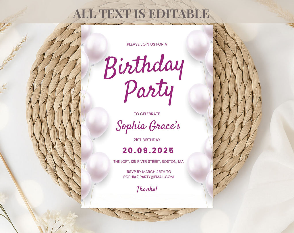 Elegant 2 Pink and White 21st Birthday Invitation