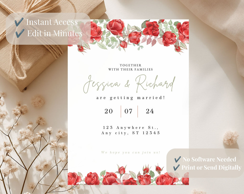 Red Rose Wedding Invitation