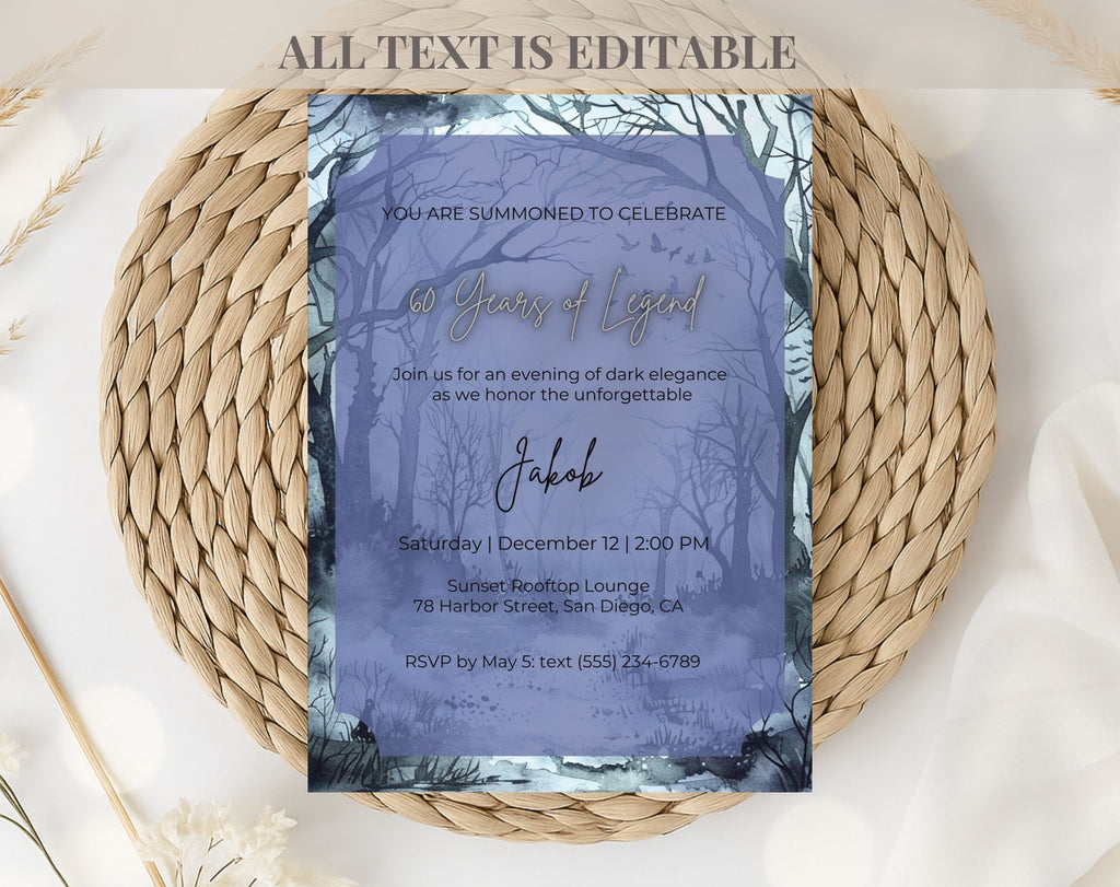 Blue Gothic 60th Birthday Invitation