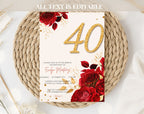 Elegant red rose golden 40th Birthday Invitation