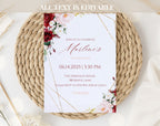 Burgundy Floral 75th Birthday Invitation