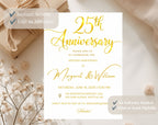 Golden 25th  Wedding Anniversary Invite White Gold