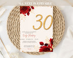 Red Rose Gold 30th Birthday Invitation
