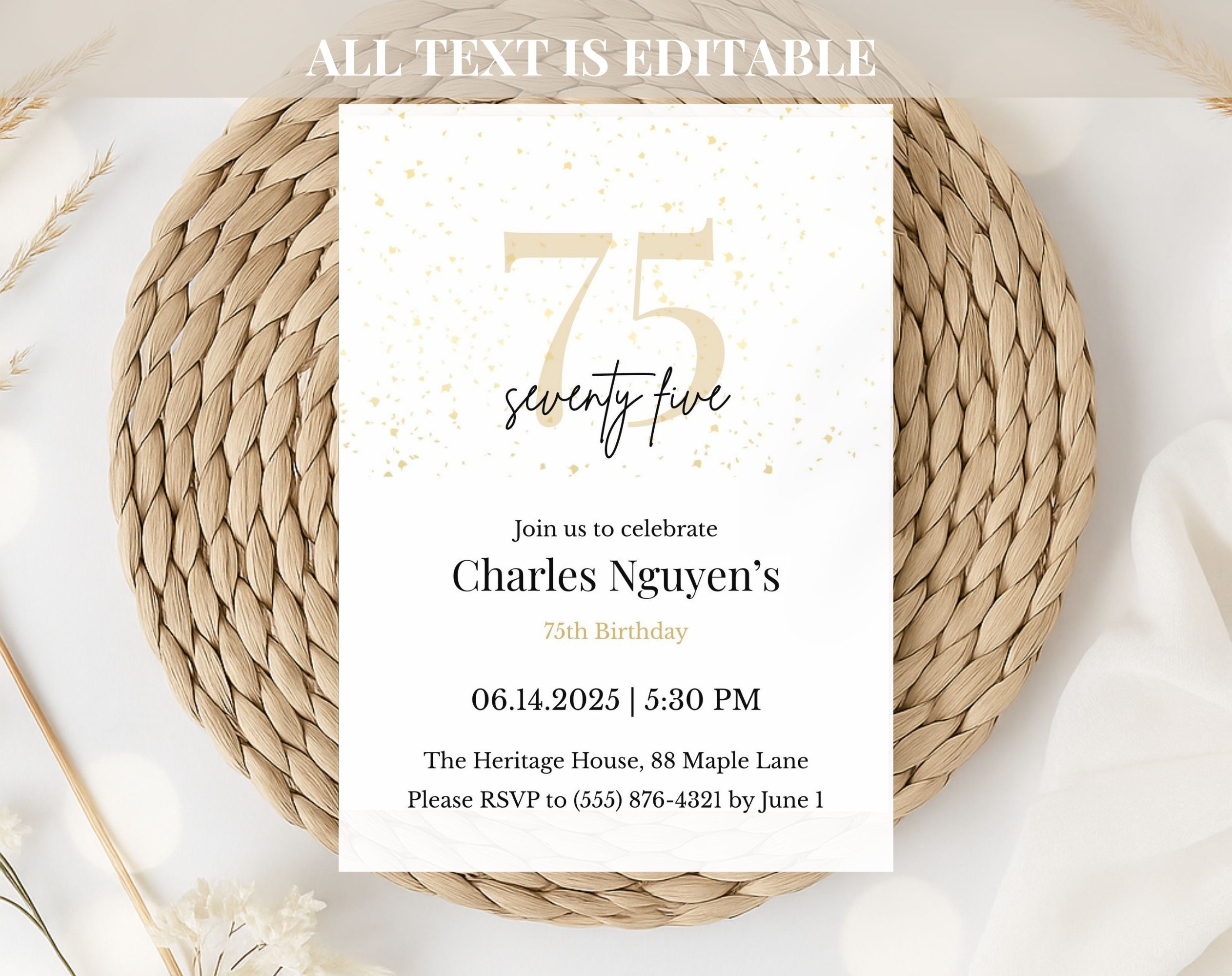 Elegant Gold 75th Birthday Invitation