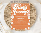 Orange Retro Groovy 70th Birthday Invitation