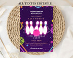 Purple Neon Bowling 8th Birthday Invitation