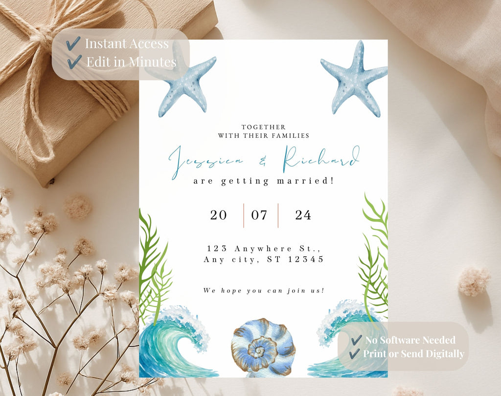 Coastal Beach Wedding Invitation Template