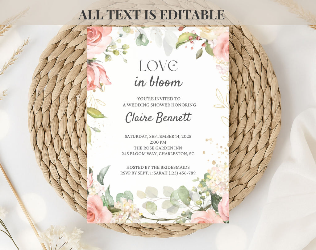 Peach and Green Floral Bridal Shower Invitation