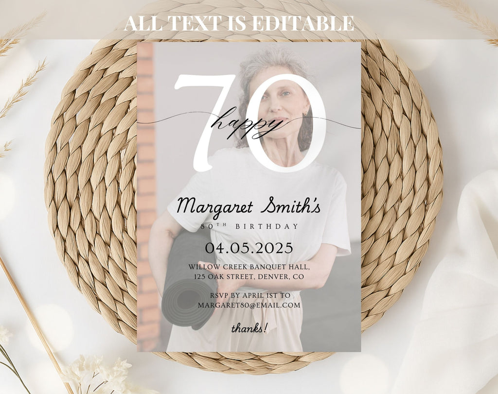 Photo Beige Minimalist 70th Birthday Invitation
