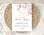 White Elegant Pink Cherry Blossom 70th Birthday Invitation