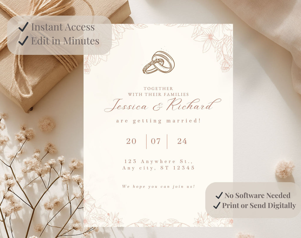 Minimalist  Beige Wedding Invitation
