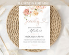 White Elegant Peach Floral 70th Birthday Invitation