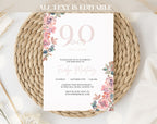 Blush Pink Floral 90th Birthday Invitation