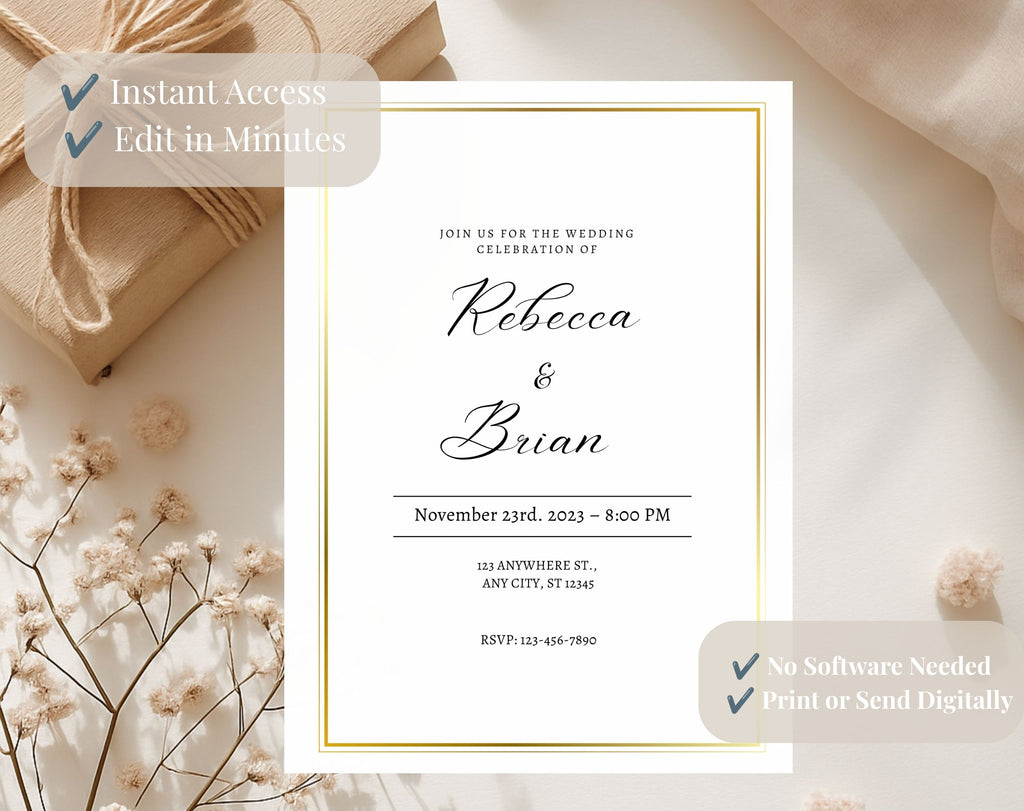Minimalist Gold Wedding Invitation