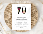 Black Elegant Floral 70th Birthday Invitation