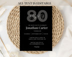 Black 80th Birthday Invitation Template